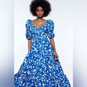 Zara poplin maxi dress Hawaiian puff sleeves